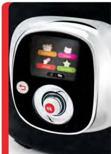 Close-up of a white digital kitchen appliance control panel with buttons and a red 'ok' button (no readable text or symbols)