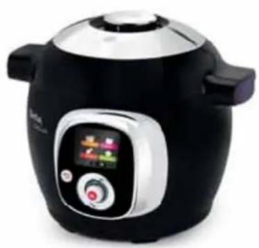 Black and silver cooking pot with digital display and control buttons (no visible text or symbols)