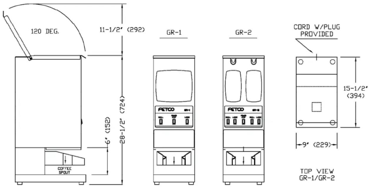 Fetco GR-2.2 - Dimensions & Utility Connections - 1