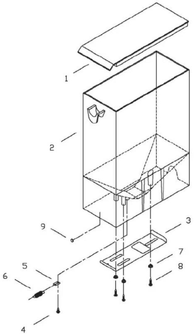 Technical diagram of a device with numbered components, likely an electrical or mechanical assembly.