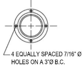 4 EQUALLY SPACED 7/16" Ø HOLES ON A 3"Ø B.C.