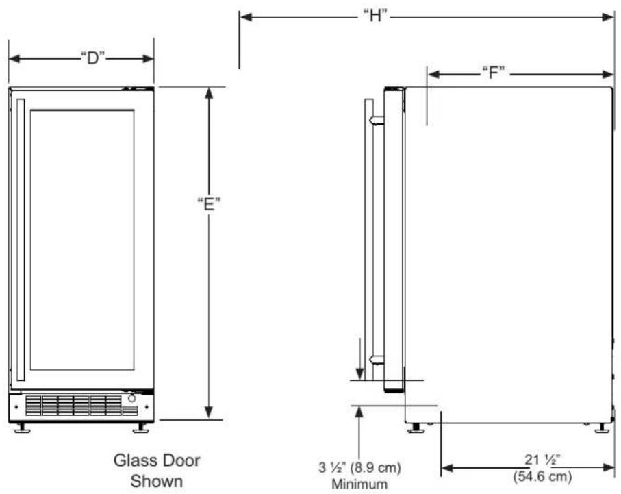"D" "E" Glass Door Shown "H" "F" 3 ½" (8.9 cm) Minimum 21 ½" (54.6 cm)