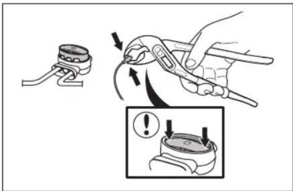 Diagram illustrating a manual tool application with a magnified view showing the action sequence and warning symbols.