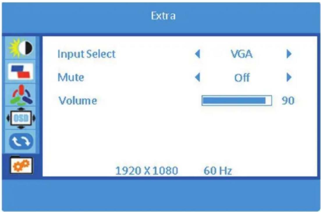 Extra Input Select Mute Volume VGA Off 90 1920 X 1080 60 Hz