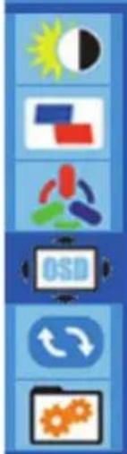 Vertical toolbar with icons and labels including sun, color blocks, robot arm, OSD, refresh, and gear symbols