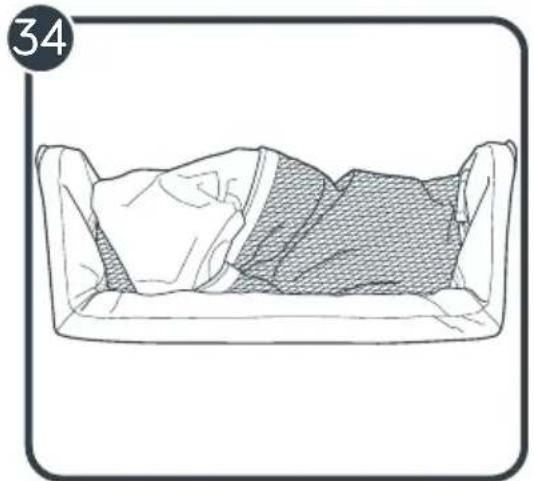 Line drawing of a bed with two patterned bedding, no text or symbols present