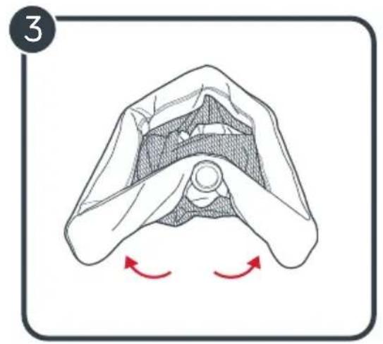 Illustration of a hand holding a circular object with red curved arrows indicating motion or rotation (no text or symbols)