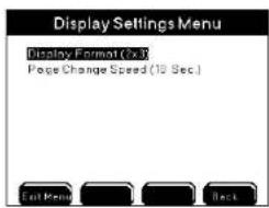 Display Settings Menu Display Format(2x3) Page Change Speed (10 Sec.) Exit Menu Back