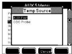 AUX 5 Menu Temp Source AUX Post ODC Probe