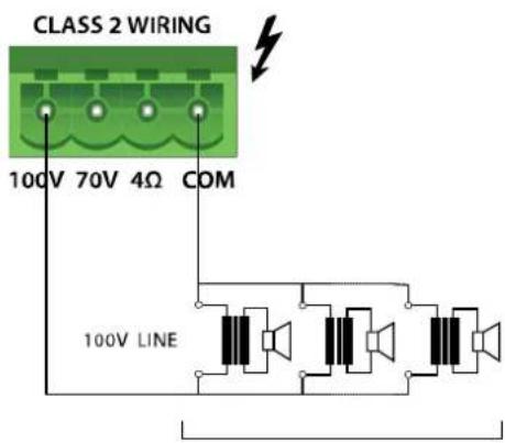 CLASS 2 WIRING 100V 70V 4Ω COM 100V LINE