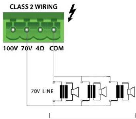 CLASS 2 WIRING 100V 70V 4Ω COM 70V LINE