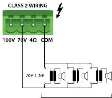 CLASS 2 WIRING 100V 70V 4Ω COM 70V LINE