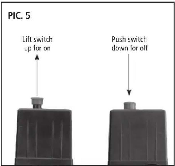 PIC. 5 Lift switch up for on Push switch down for off