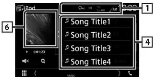 iPod 1 2:00 AM 6 Song Title1 Song Title2 Song Title3 Song Title4 4 0:01:23 MUSIC