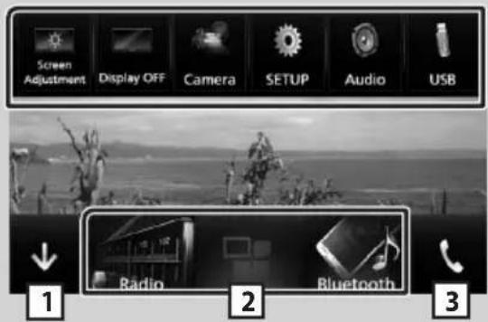 Screen Adjustment Display OFF Camera SETUP Audio USB 1 Radio 2 Bluetooth 3