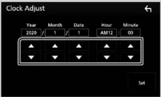 Clock Adjust Year Month Date Hour Minute 2020 / 1 / 1 AM12 : 00 Set