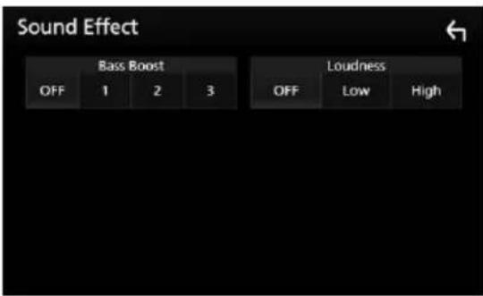 Sound Effect Bass Boost OFF 1 2 3 Loudness OFF Low High
