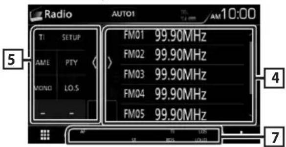 Radio AUTO1 AM 10:00 TI SETUP AME PTY MONO LO.S - > FM01 99.90MHz FM02 99.90MHz FM03 99.90MHz FM04 99.90MHz FM05 99.90MHz 4 7
