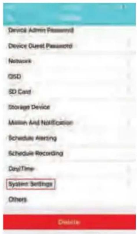 Device Admin Password Device Guest Password Network GSD SD Card Storage Device Mission And Notification Schedule Alerting Schedule Recording Day/Time- System Settings Others Delete
