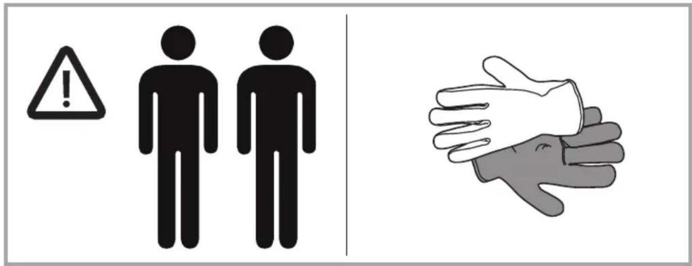 Warning sign and hand gesture illustration showing a warning symbol and a handshake with a hand