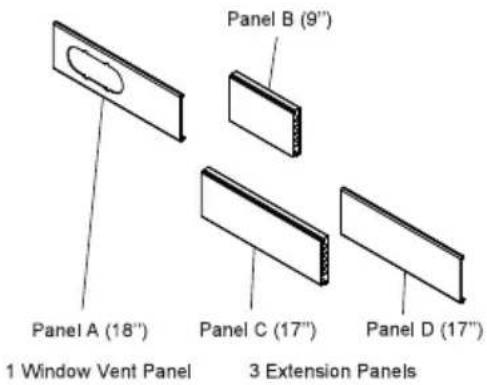 Panel A (18") 1 Window Vent Panel Panel B (9") Panel C (17") Panel D (17") 3 Extension Panels
