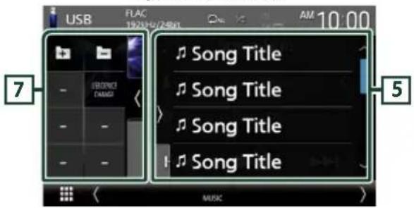 USB FLAC 19:23:00/7:54:1 AM 10:00 7 Music Song Title Song Title Song Title Song Title 5