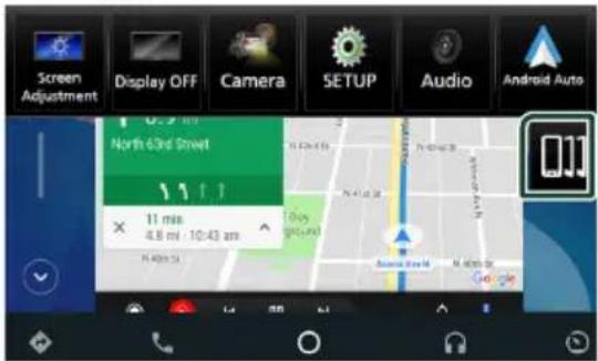 Screen Adjustment Display OFF Camera SETUP Audio Android Auto North 63rd Street 11 min 4.8 mi / 10:43 am 100000000 Service Stream M. 40000000