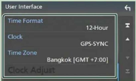 User Interface Time Format 12-Hour Clock GPS-SYNC Time Zone Bangkok [GMT +7:00] Clock Adjust