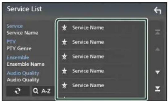 Service List Service Service Name PTY PTY Genre Ensemble Ensemble Name Audio Quality Audio Quality Service Name Service Name Service Name Service Name Service Name Service Name A-Z