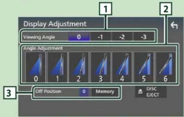 Display Adjustment Viewing Angle 0 -1 -2 -3 Angle Adjustment Off Position 0 Memory DISC EJECT
