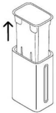 Technical line drawing of a mechanical component with an arrow indicating upward motion (no text or symbols)