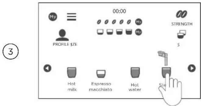 My 00:00 STRENGTH PROFILE SIZE Hot milk Espresso macchiato Hot water Step ③