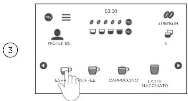 00:00 My ≡ Profile 1ZE STRENGTH ESPR COFFEE CAPPUCCINO LATTE MACCHIATO ③