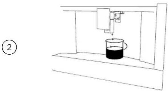 Simple line drawing of a laboratory setup with a beaker and a gas cylinder (no text or symbols)