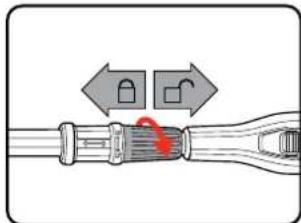 Diagram illustrating lock and unlock mechanism on a mechanical component with directional arrows indicating process flow