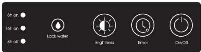 8h on 16h on 8h off Lack water Brightness Timer On/Off