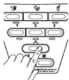 Diagram showing a hand pressing a button on a device panel with labeled buttons and icons