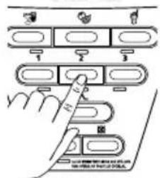 Diagram showing a hand pressing a button on a device panel with labeled buttons and text indicating instructions for setting the button.
