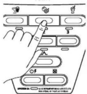 Diagram showing finger pressing a button on a device panel with labeled buttons and icons