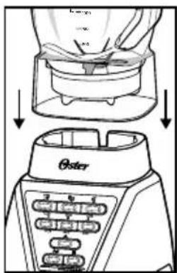 Diagram showing a blender being filled with a cloth, with the brand logo and step-by-step instructions for cleaning.