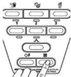Diagram showing a multi-step device or control panel with labeled components and a finger pointing to a button.