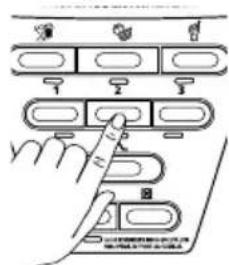 Diagram showing hand pressing a button on a device panel with icons for buttons, switches, and a label 'Tin' visible.