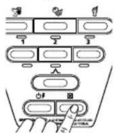Diagram showing a multi-step device control panel with labeled buttons and a finger pointing to the bottom panel.