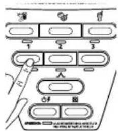Diagram showing a hand interacting with a device panel with labeled buttons and indicators