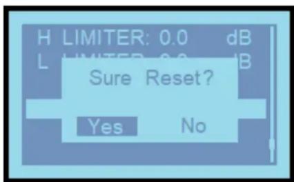 H LIMITER: 0.0 dB L LIMITER: 0.0 dB Sure Reset? Yes No