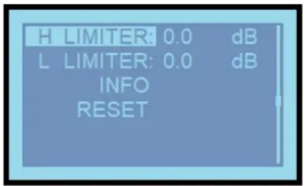 H LIMITER: 0.0 dB L LIMITER: 0.0 dB INFO RESET