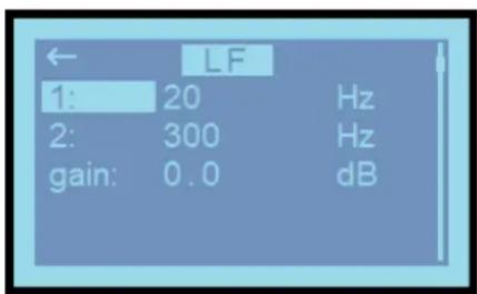 ← LF 1: 20 Hz 2: 300 Hz gain: 0.0 dB