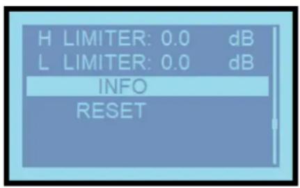 H LIMITER: 0.0 dB L LIMITER: 0.0 dB INFO RESET