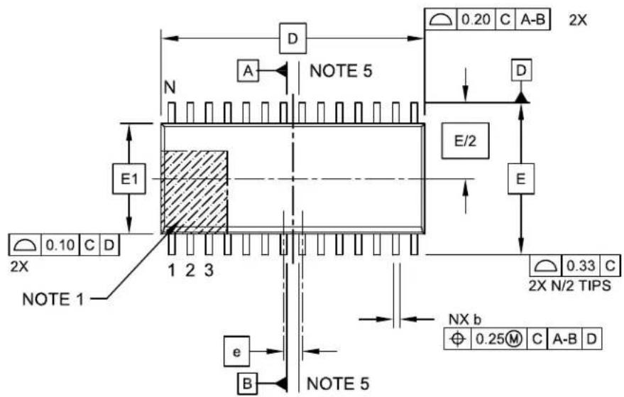 NOTE 1 2X 0.10 C D NOTE 5 N A D E1 1 2 3 e B NOTE 5 0.20 C A-B 2X E/2 E 0.33 C 2X N/2 TIPS NX b ⊕ 0.25 M C A-B D