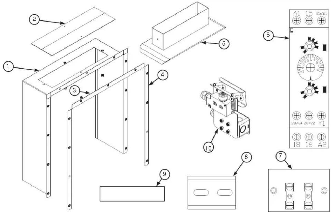 Technical diagram of a mechanical assembly with numbered components and labeled parts